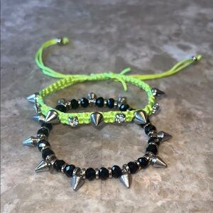 Neon Green and Black Spike Bracelet Set of 2